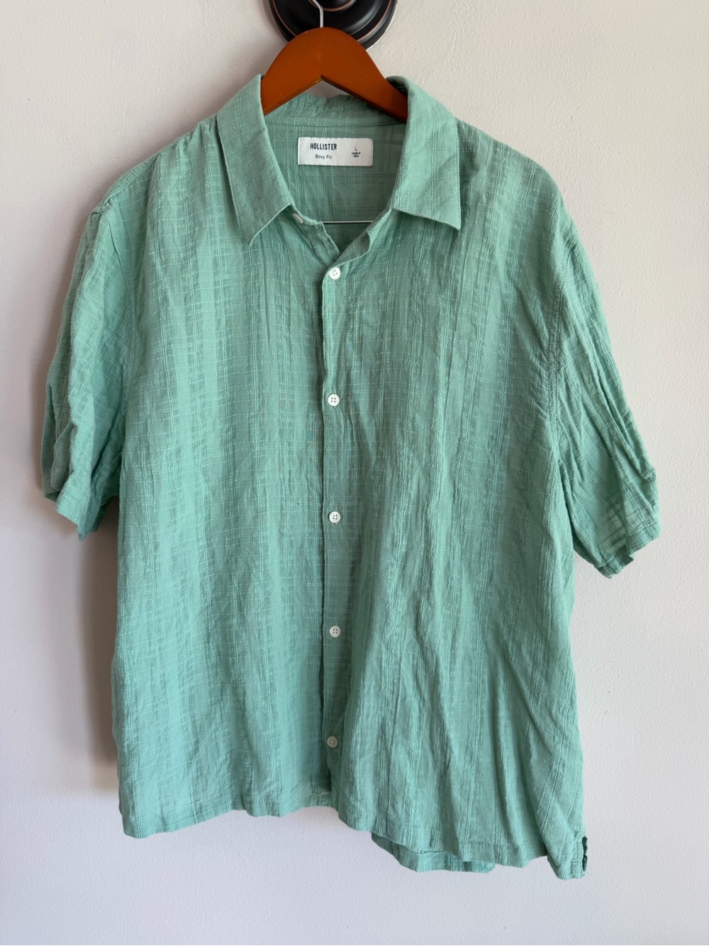 Hollister Light Green Short Sleeve Button Down Shirt
